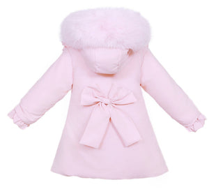 Baby Girl Pink Puffer Jacket with Faux Fur