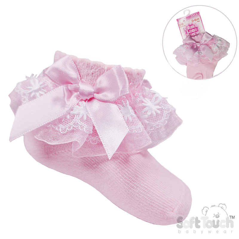 Pink Floral Lace Sock