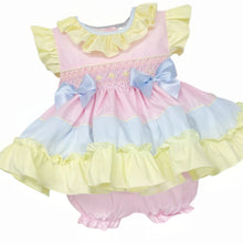 Load image into Gallery viewer, Baby GIrl Cotton Rainbow Smocked Dress with Bloomers
