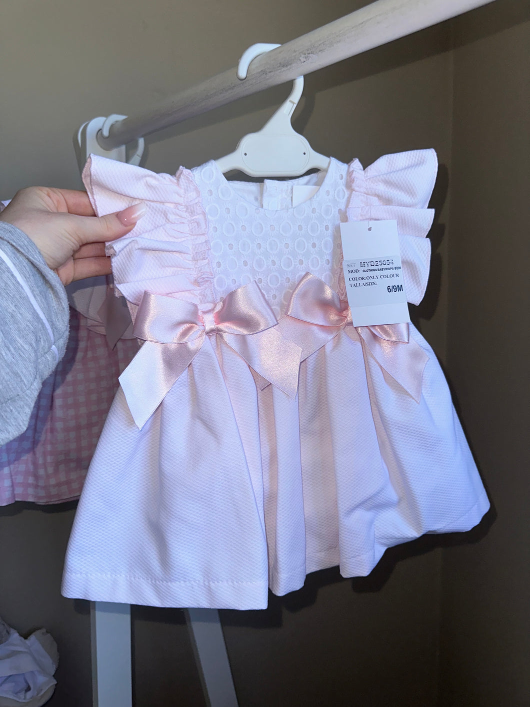 Girls Pink Waffle Frill Dress