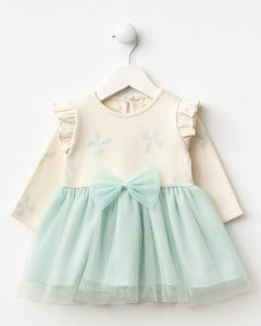 Baby Girls Bow Print Dress in Mint