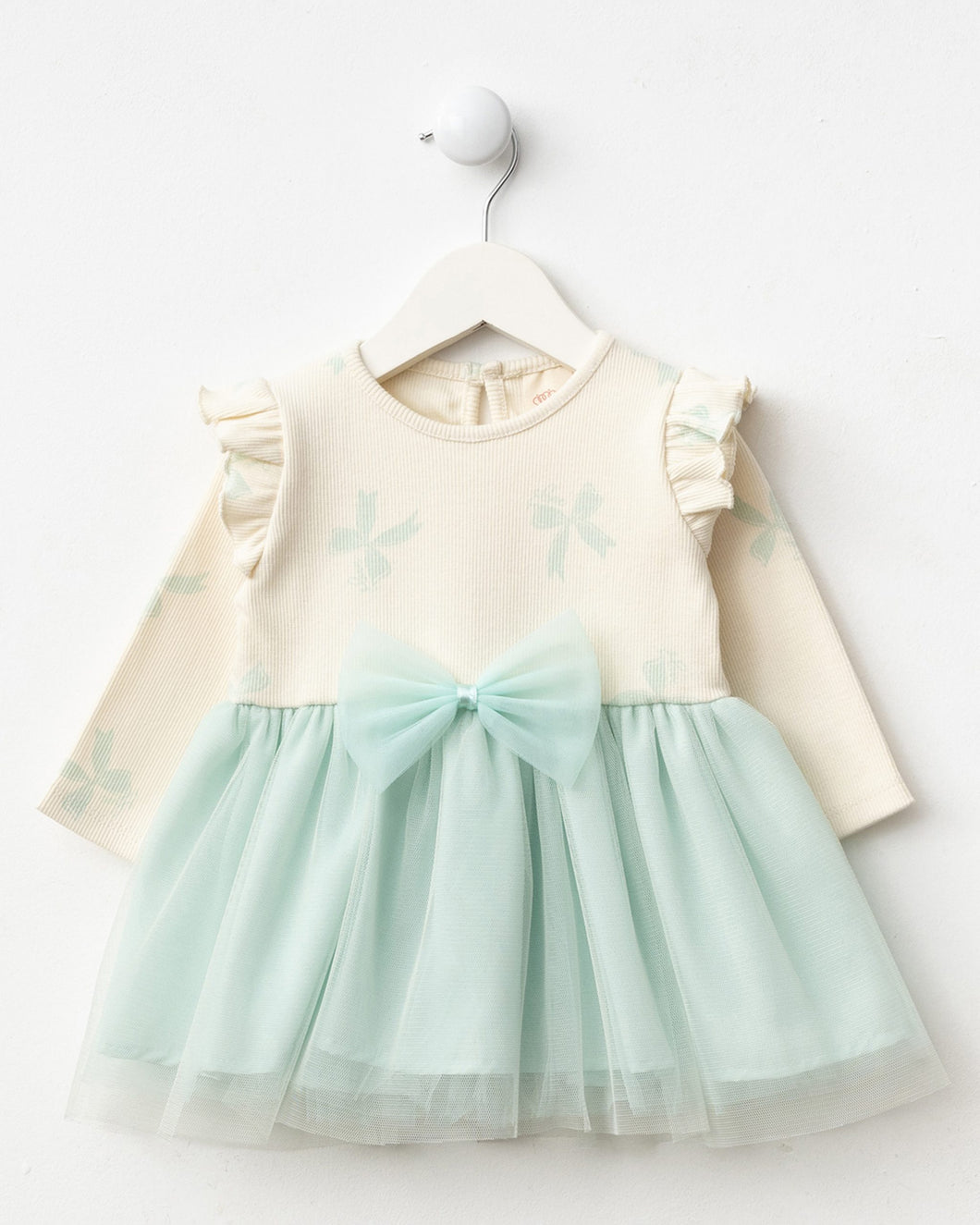 Baby Girls Bow Print Dress in Mint