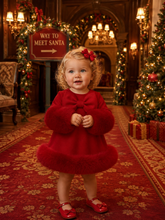 Load image into Gallery viewer, Preorder Exclusive Girls Bow &amp; Faux Fur Dress Set - Read description
