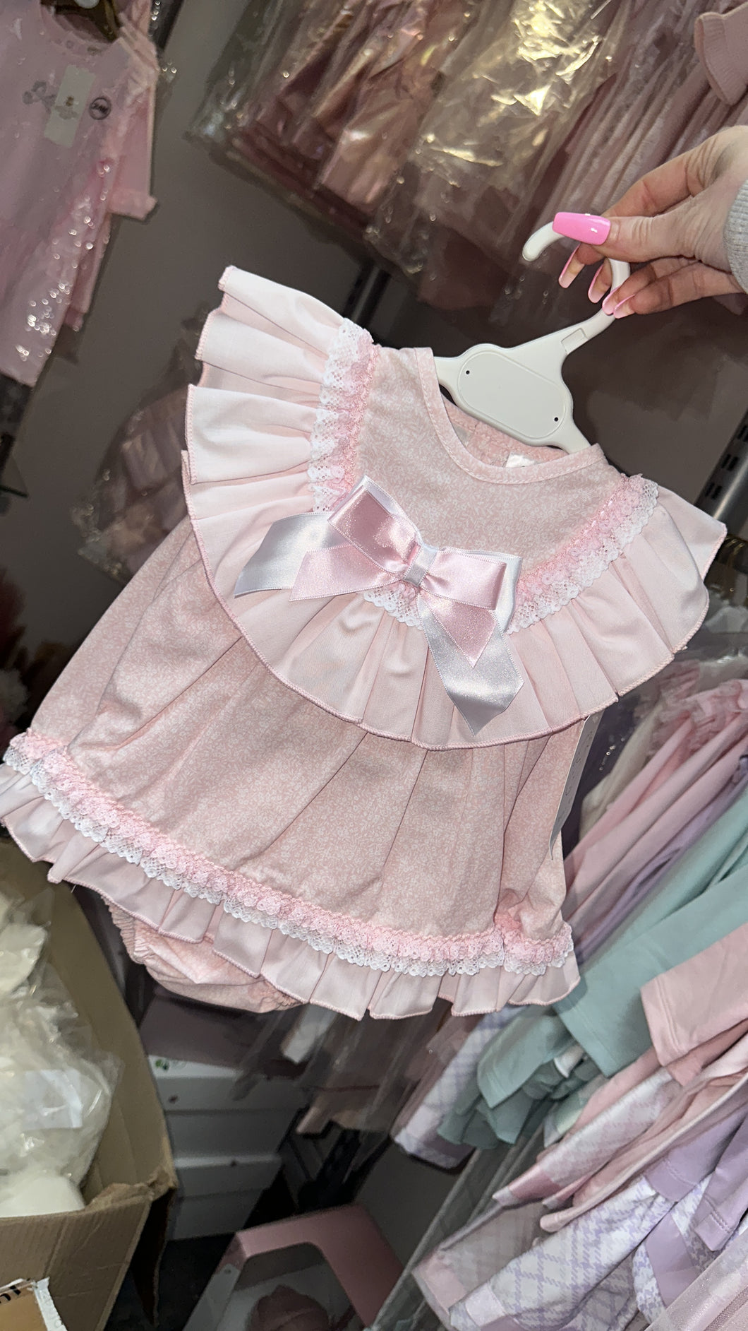 Pink Baby Girls Puff Dress with Bloomers