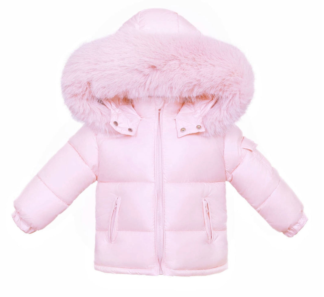 Baby Girl Puffer Jacket with Faux Fur