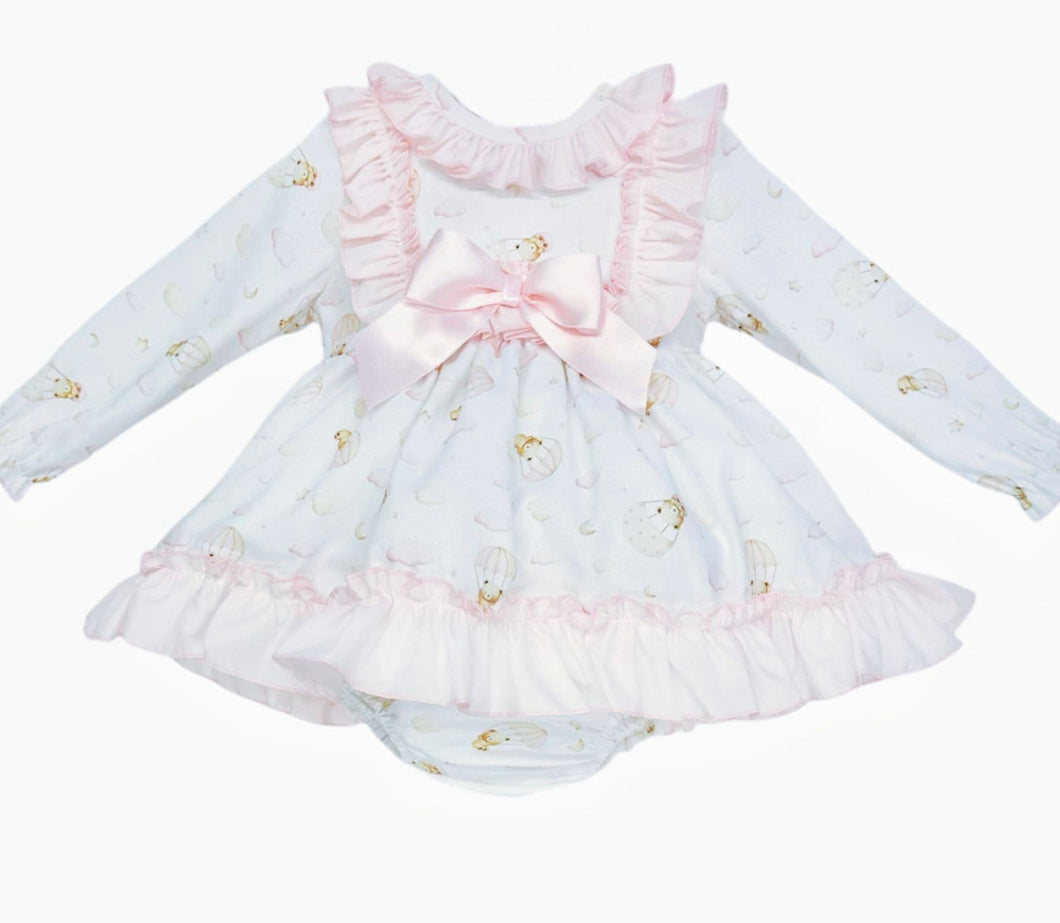 Baby Girls Teddy Print Puff Ball Dress