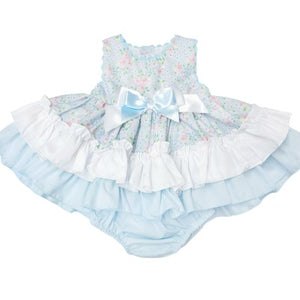 Floral Blue Puff Dress with Bloomers