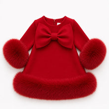 Load image into Gallery viewer, Preorder Exclusive Girls Bow &amp; Faux Fur Dress Set - Read description

