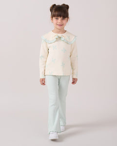 Girls Mint Bow Print Frilly Collar Top & Leggings