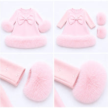 Load image into Gallery viewer, Preorder Exclusive Girls Bow &amp; Faux Fur Dress Set - Read description
