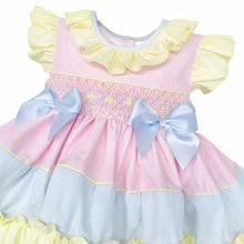 Load image into Gallery viewer, Baby GIrl Cotton Rainbow Smocked Dress with Bloomers
