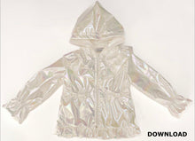 Load image into Gallery viewer, Frilly Bow Iridescent Rain Jacket in Pink or White
