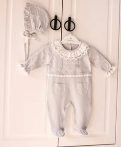 Grey Knitted & Cotton Babygrow