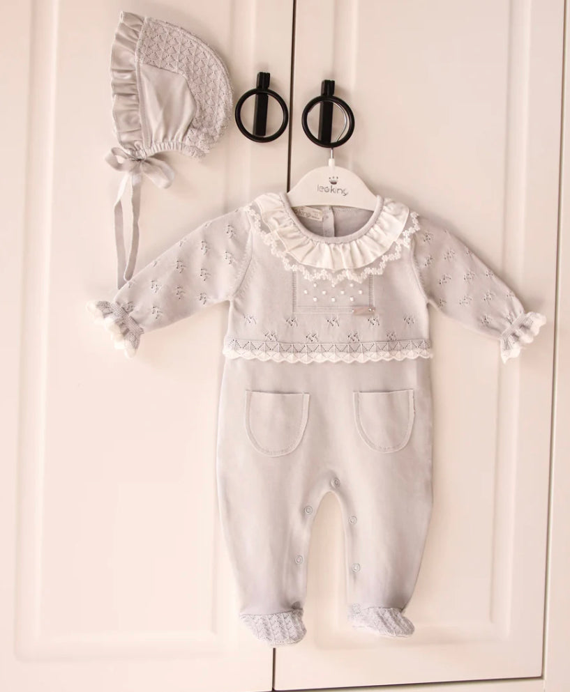 Grey Knitted & Cotton Babygrow