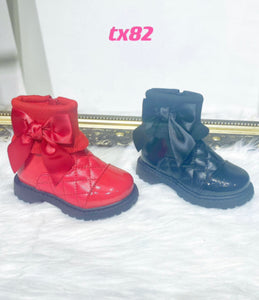 Girls Red Bow Ankle Boots
