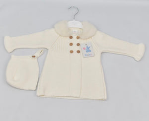 Knitted Cardigan with Bonnet in Off White