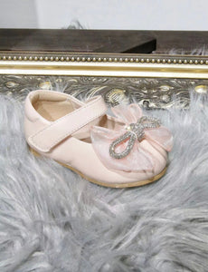 Girls Diamonte Bow Hard Sole Shoe