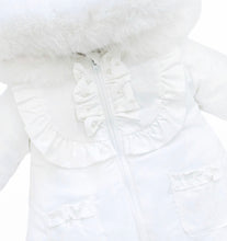 Load image into Gallery viewer, Baby Girl White Puffer Jacket with Faux Fur
