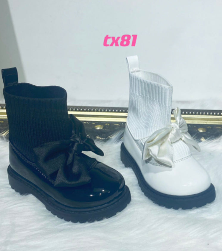 Girls Black Bow Ankle Boots