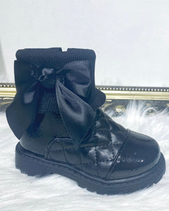Girls Black Bow Ankle Boots