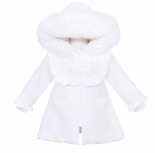 Load image into Gallery viewer, Baby Girl White Puffer Jacket with Faux Fur
