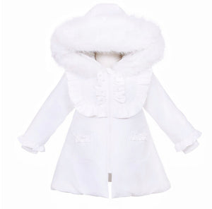 Baby Girl White Puffer Jacket with Faux Fur