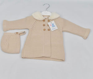 Knitted Cardigan with Bonnet in Beige