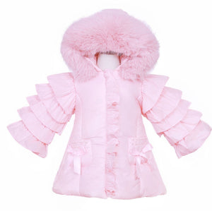 Baby Girl Pink Puffer Jacket with Faux Fur