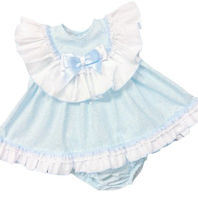 Blue Baby Girls Puff Dress with Bloomers