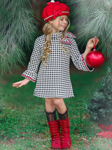 Coco Lia Ruffle Dress with Red Trim