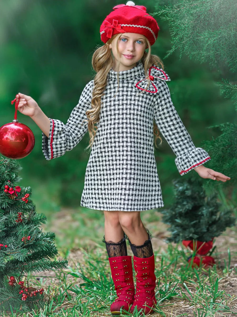 Coco Lia Ruffle Dress with Red Trim