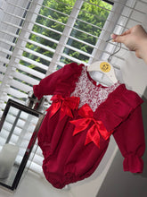 Load image into Gallery viewer, Red Lace Bow Romper
