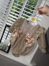Load image into Gallery viewer, Beige Lace Bow Romper
