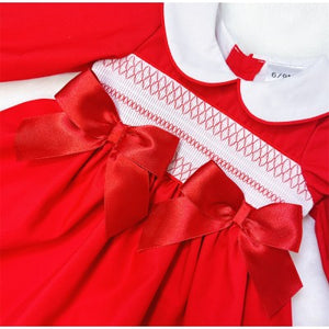 Red Cotton Smocked Puff Ball Dress