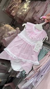 Pink Baby Girls Stripe Dress with Bow Bloomers
