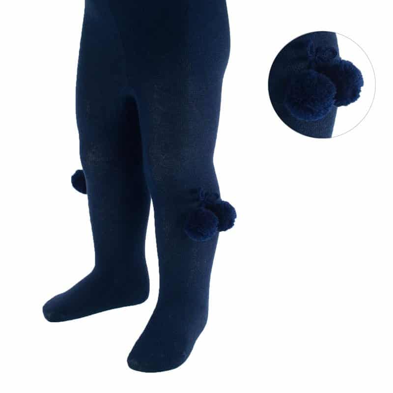 Navy Pom Pom Tights