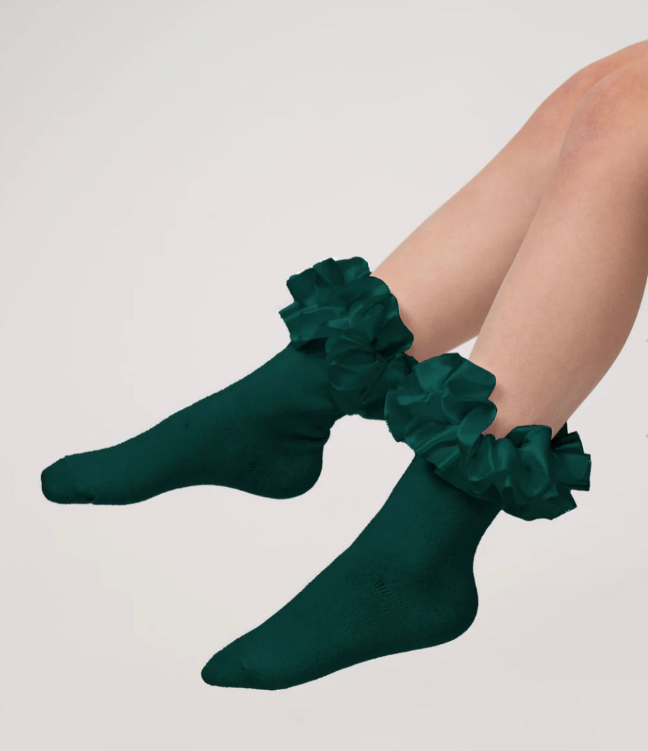 Bottle Green Caramelo Silk Ruffle Socks