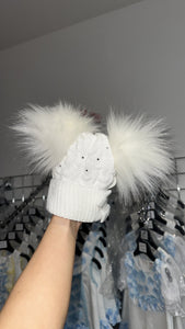 White Double Pom Diamonte Hat