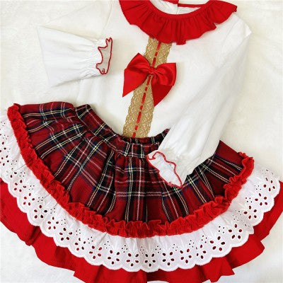 Girls Tartan Skirt with Blouse