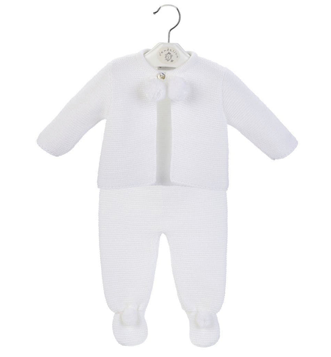 White Dandelion Knitted Pom Two Piece Set