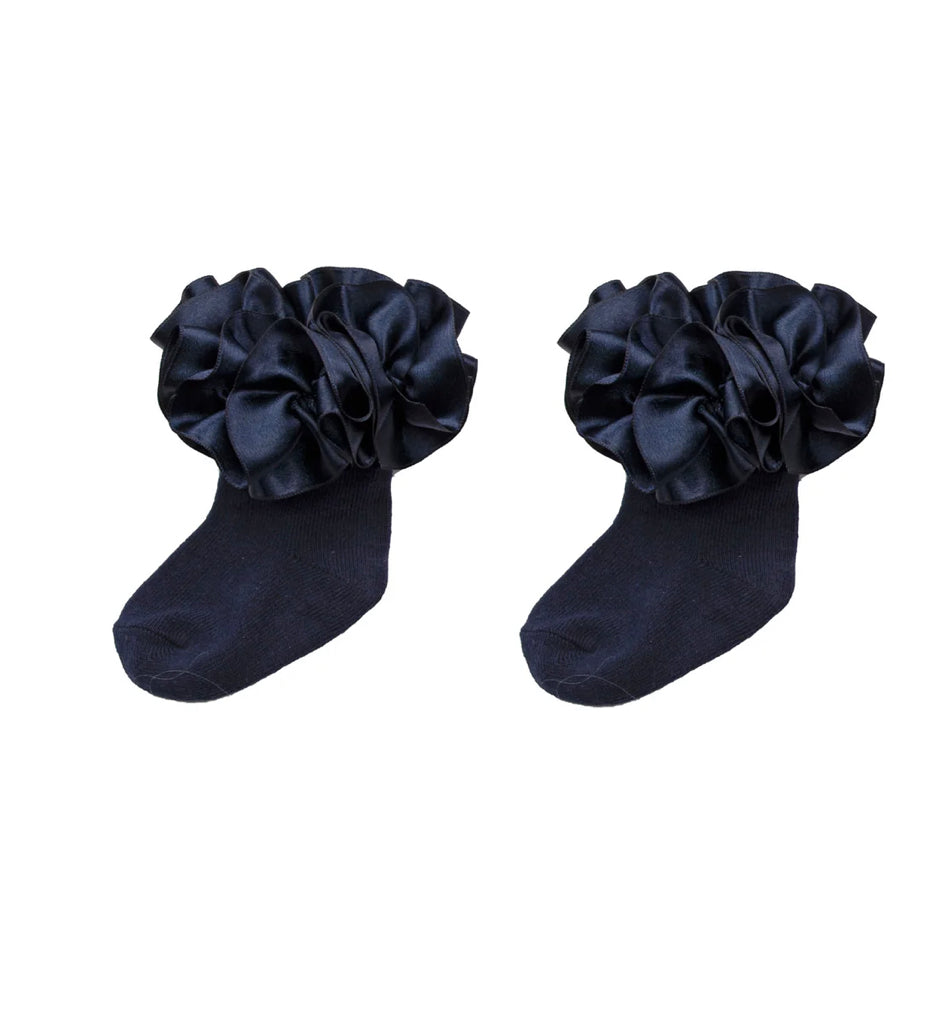 Navy Caramelo Silk Ruffle Socks