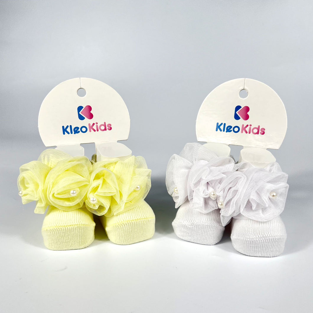 Kleo Kids White Pearl Ruffle Socks