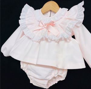 Baby Girl Cotton Collar Dress with Bloomers