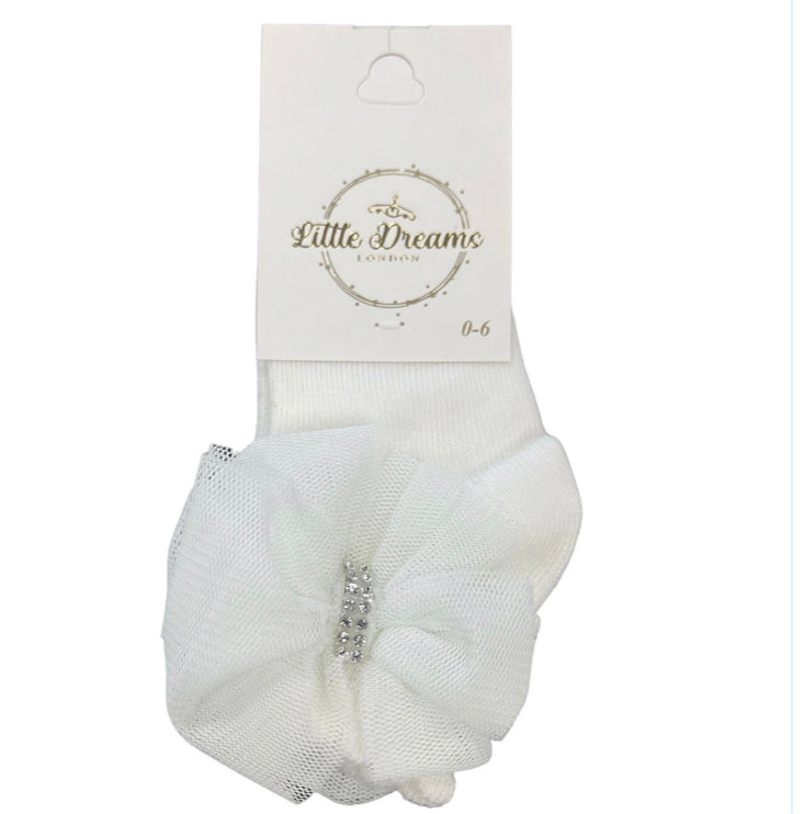 Ivory Bow Mesh Ankle Sock
