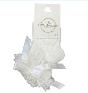 Ivory Knitted Frilled Bow Ribbon Ankle Socks