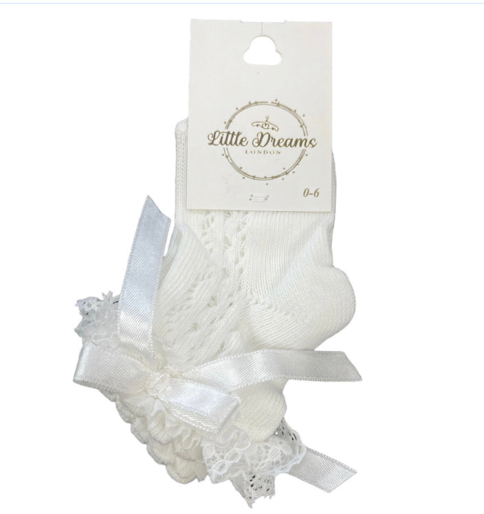 Ivory Knitted Frilled Bow Ribbon Ankle Socks