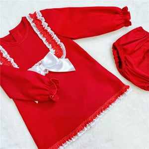 Baby Girl Red & White Aline Dress with Bow