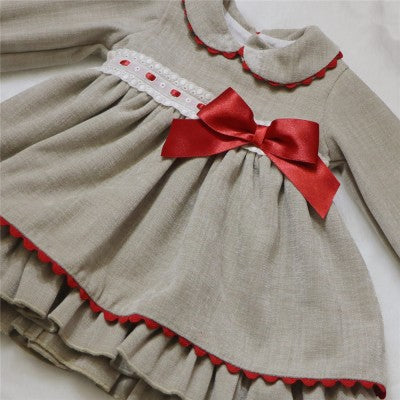 Baby Girls Grey Cotton Dress with Bloomers