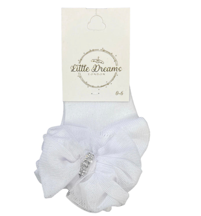 White Bow Mesh Ankle Sock