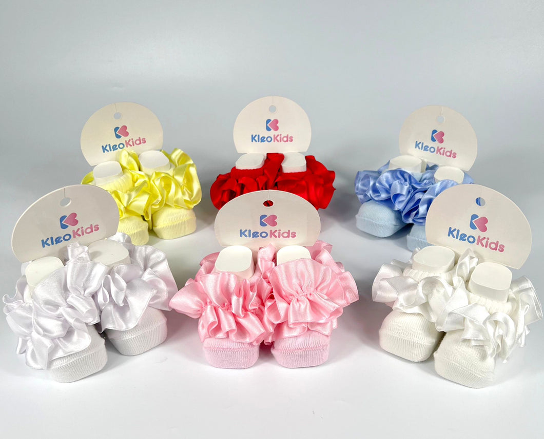 Kleo Kids Baby Blue Ruffle Silk Ankle Socks